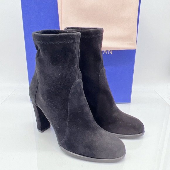 Stuart Weitzman Womens Highland Bootie Heeled Black Stretch Suede EU 35.5/ US 5 - Picture 2 of 11